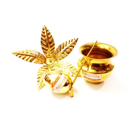 MAYAPURI Pital Kalash Coconut and Mango Leaf for Pooja/Brass Mangal Ghat for Puja