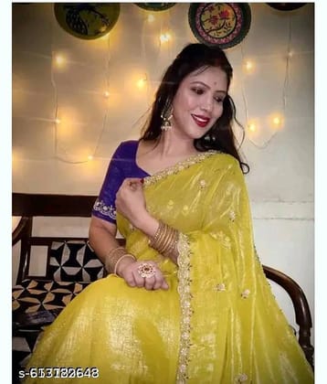 Shivadit ethnic Chiffon Embellished Regular Saree With Unstitched Blouse Piece ( Yellow )