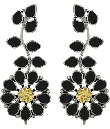 Spargz Leaf Shaped Oxidised Festive Wear Rhodium Plated Ruby Dangle Earring For Women TER_050