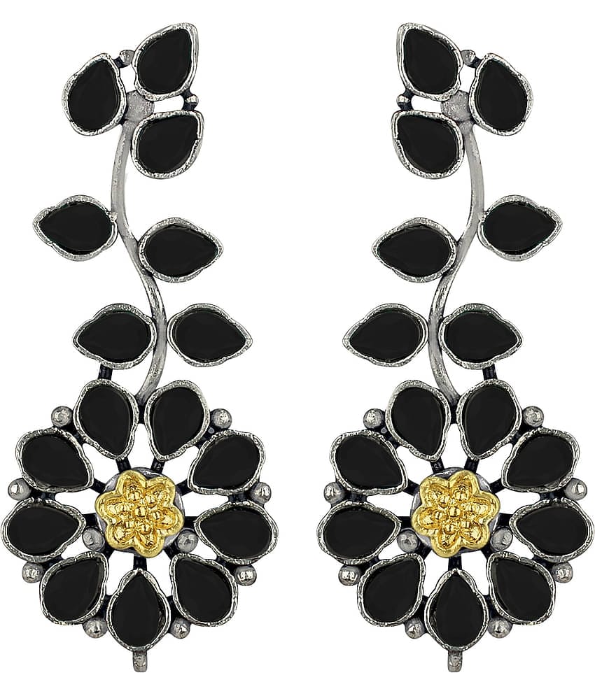 Spargz Leaf Shaped Oxidised Festive Wear Rhodium Plated Ruby Dangle Earring For Women TER_050