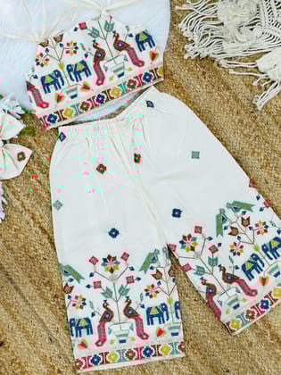 Blossam Embroidery Work on Khadi Cotton Fabric Kids Cord-Set-Beige / 0-6 Month