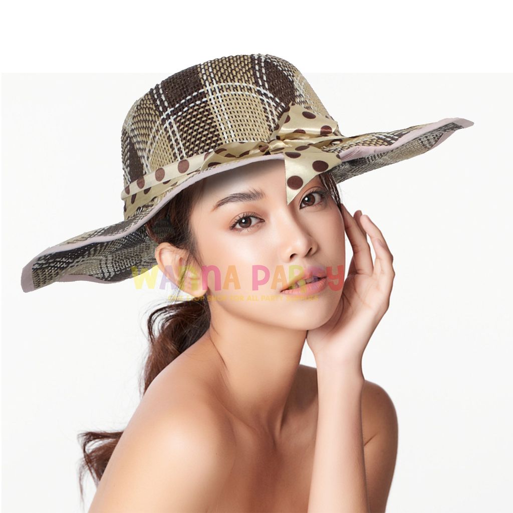 Summer Cane Beach Hats Square Patternswith Polka D