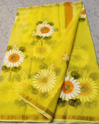 Qalamon Ke Nishan Kota Cotton Bright Yellow Saree