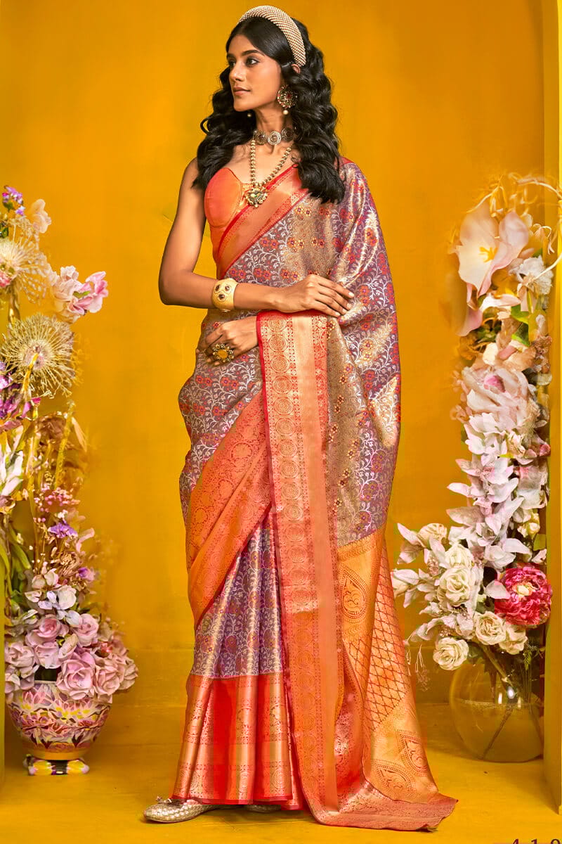 Reddish Brown Kanjivaram Silk Saree