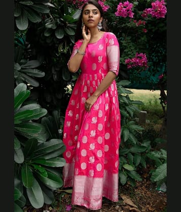 kedar fab Pink Anarkali Jacquard Women's Stitched Ethnic Gown ( Pack of 1 )