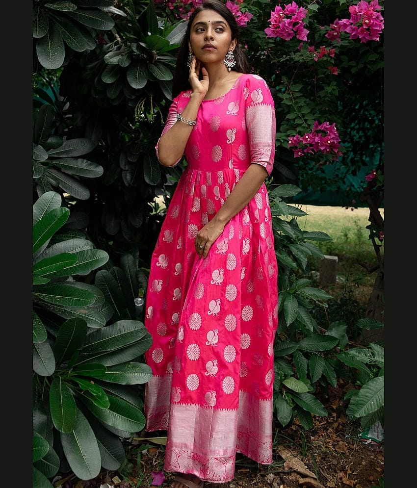 kedar fab Pink Anarkali Jacquard Women's Stitched Ethnic Gown ( Pack of 1 )