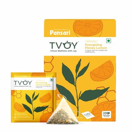 TVOY Honey Lemon Green Tea Bags | Biodegradable Pyramid Tea Bags | Antioxidant-Rich Herbal Tea for Immune Support & Refreshing Flavor |20 Bags Green Tea Honey Lemon | Naturally Delicious & Convenient
