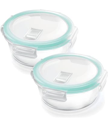 Treo By Milton Hi Borosilicate Clip Fresh Round Container, Set of 2, 400 ml Each, Transparent