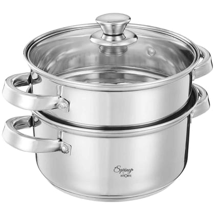 Spring by LA FORTE Stainless Steel 2-Tier Steamer & Casserole Set | Use as Single-Tier Cookware | Toughened Glass Lid | Riveted Handles Spring by LA FORTE Stainless Steel 2-Tier Steamer & Casserole Set | Use as Single-Tier Cookware | Toughened Glass Lid 