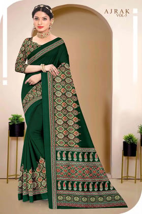 Ajrakh Print Satin silk saree