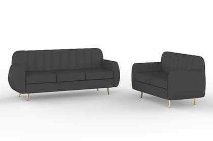 Wakeup India Sofa | Hazy Premium Fabric Sofa Set | 5 Seater Sofa | Pocket Spring Cushion | Padded Cushioned Armrest | Polished Metal Leg (Dark Grey , Seating-3+2) | 1 Year warranty