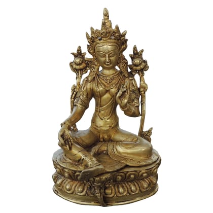 Brass Tara Devi Sitting Idol – Goddess Tara Brass Home Mandir Decor, Height : 12 Inch (BSMAS1776 D)