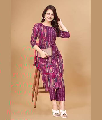 Women Basket Cotton Blend Printed Kurti With Pants Women's Stitched Salwar Suit - Pink ( Pack of 1 )