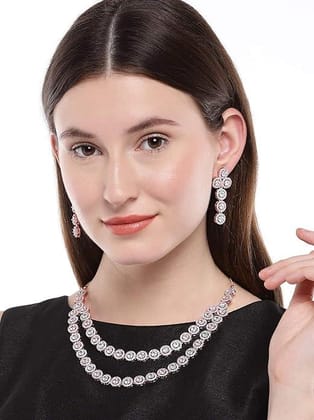 Women Rose-Gold Plated American Diamond Jewellery Set