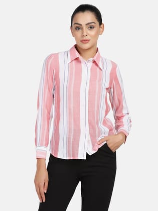 Striped Cotton Shirt - Peach-S