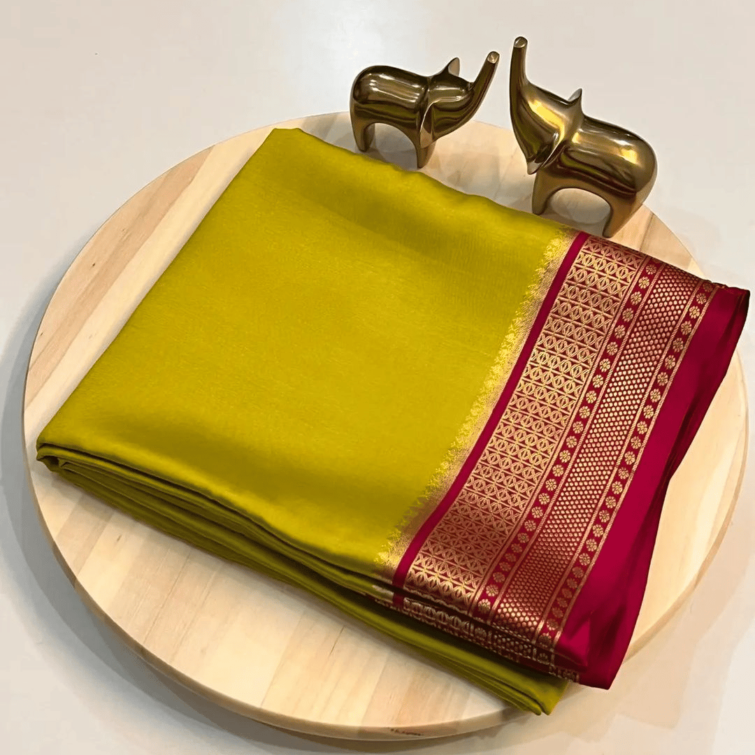 Mysore Silk Saree  Zari Pallu With Blouse - Light Green