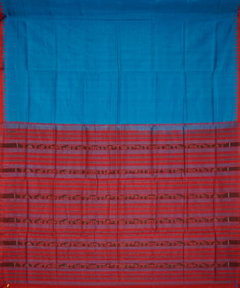 Serifed blue red tussar silk handloom ghicha saree
