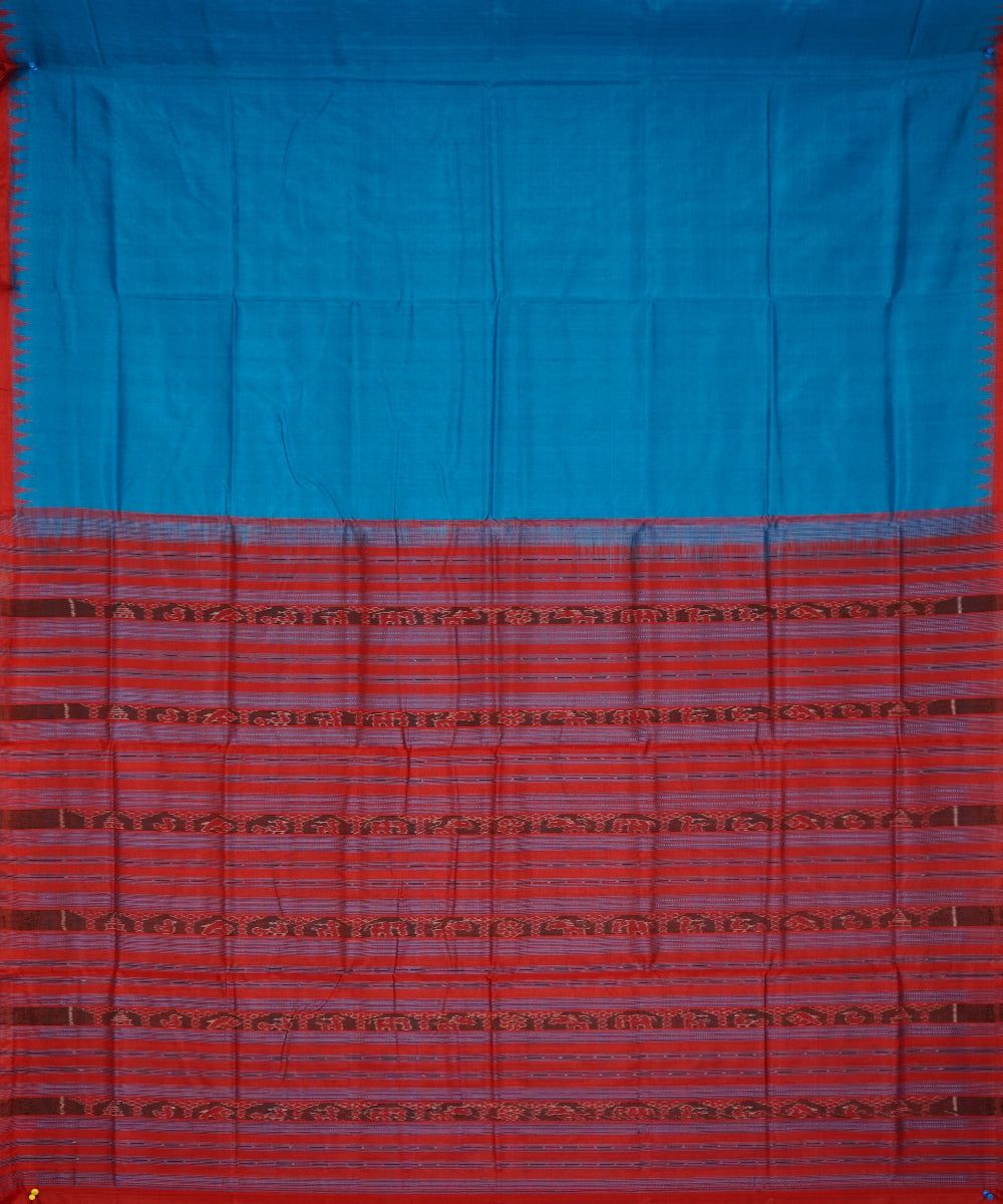 Serifed blue red tussar silk handloom ghicha saree
