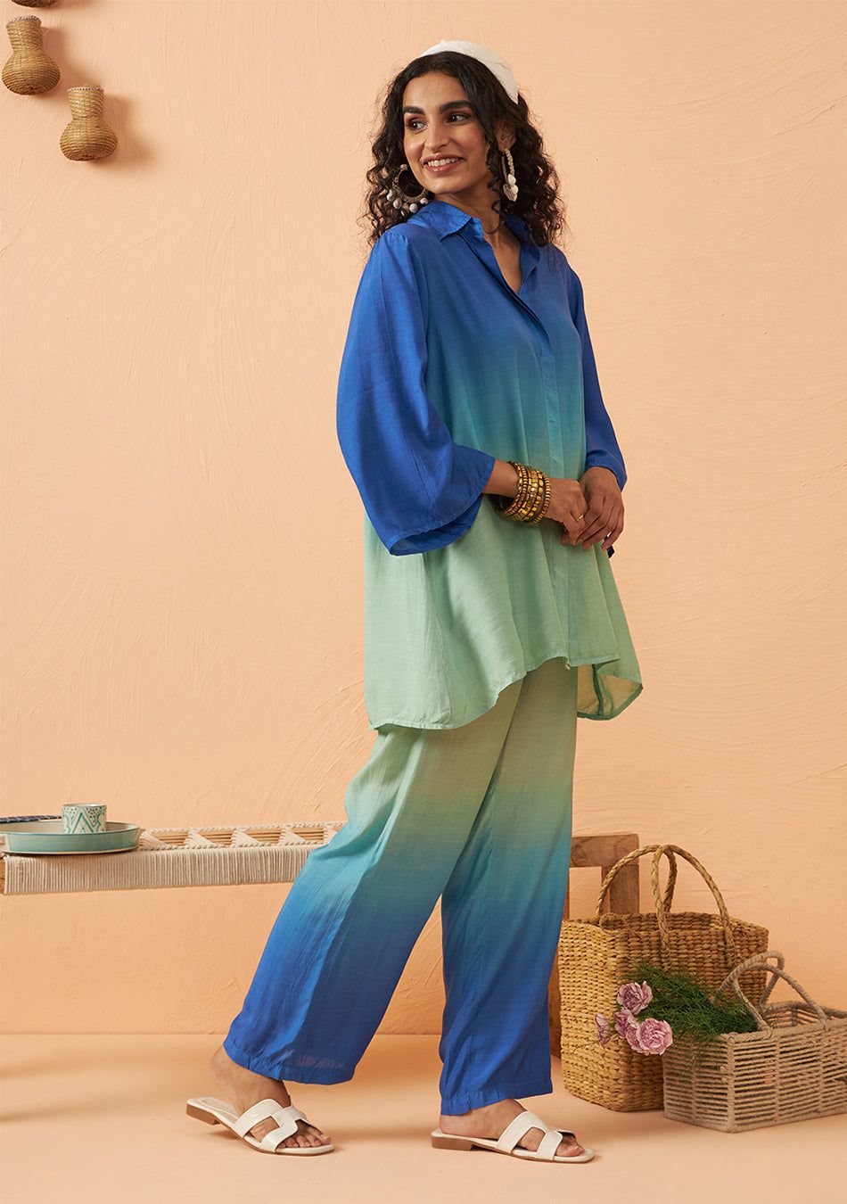 Aqua Sky Muslin Co-ord Set-XS