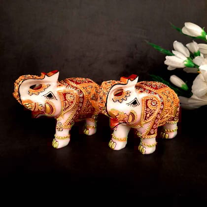 Elephant Showpiece Marble - For Center Table & Home Decoration - (Height - 4 Inch) Set of 2