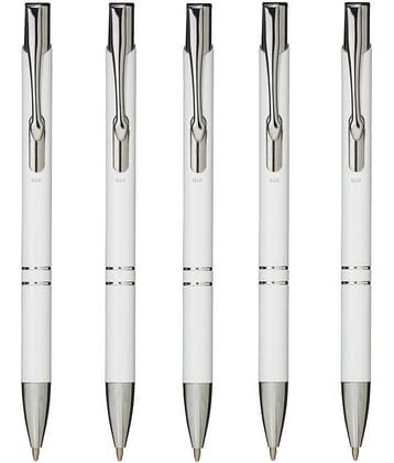 UJJi Gloss White Color Retractable Pack of 5pcs (Blue Ink) Ball Pen