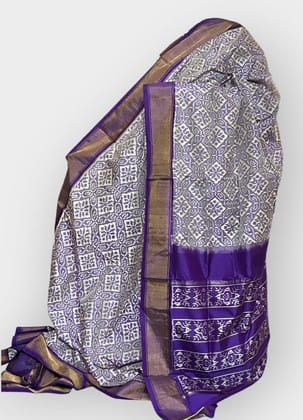 Pochampally Ikkat Silk White Purple