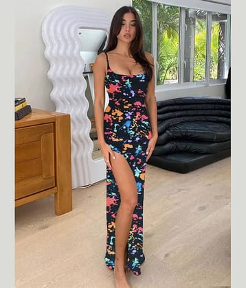 Traquila Women Lycra Printed Bodycon Dress ( Multicolor )