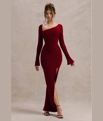 wanquila Women Lycra Solid Bodycon Dress ( Maroon )