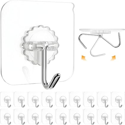 JIALTO 20 Pcs Adhesive Wall Hooks Heavy Duty Transparent Wall Hooks - Versatile Adhesive Hangers for Clothes, Kitchen Accessories, and More - for Wall Without Drilling
