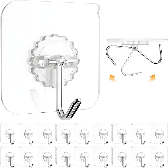 JIALTO 20 Pcs Adhesive Wall Hooks Heavy Duty Transparent Wall Hooks - Versatile Adhesive Hangers for Clothes, Kitchen Accessories, and More - for Wall Without Drilling
