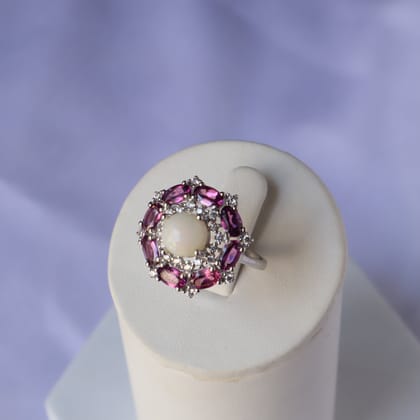 Gaya Rhodolite Garnet and Opal Ring-US 6