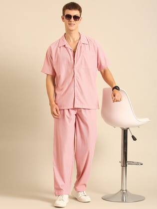 Peach Textured Relaxed Fit Co-Ords Set-S