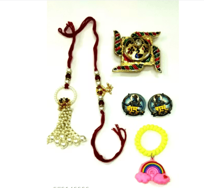 AAYANSH HANDICRAFT HUB Premium Raksha Bandhan Gift Set, Traditional Designer Rakhi Combo with Festive Pouch, Ram Badge and Swastik