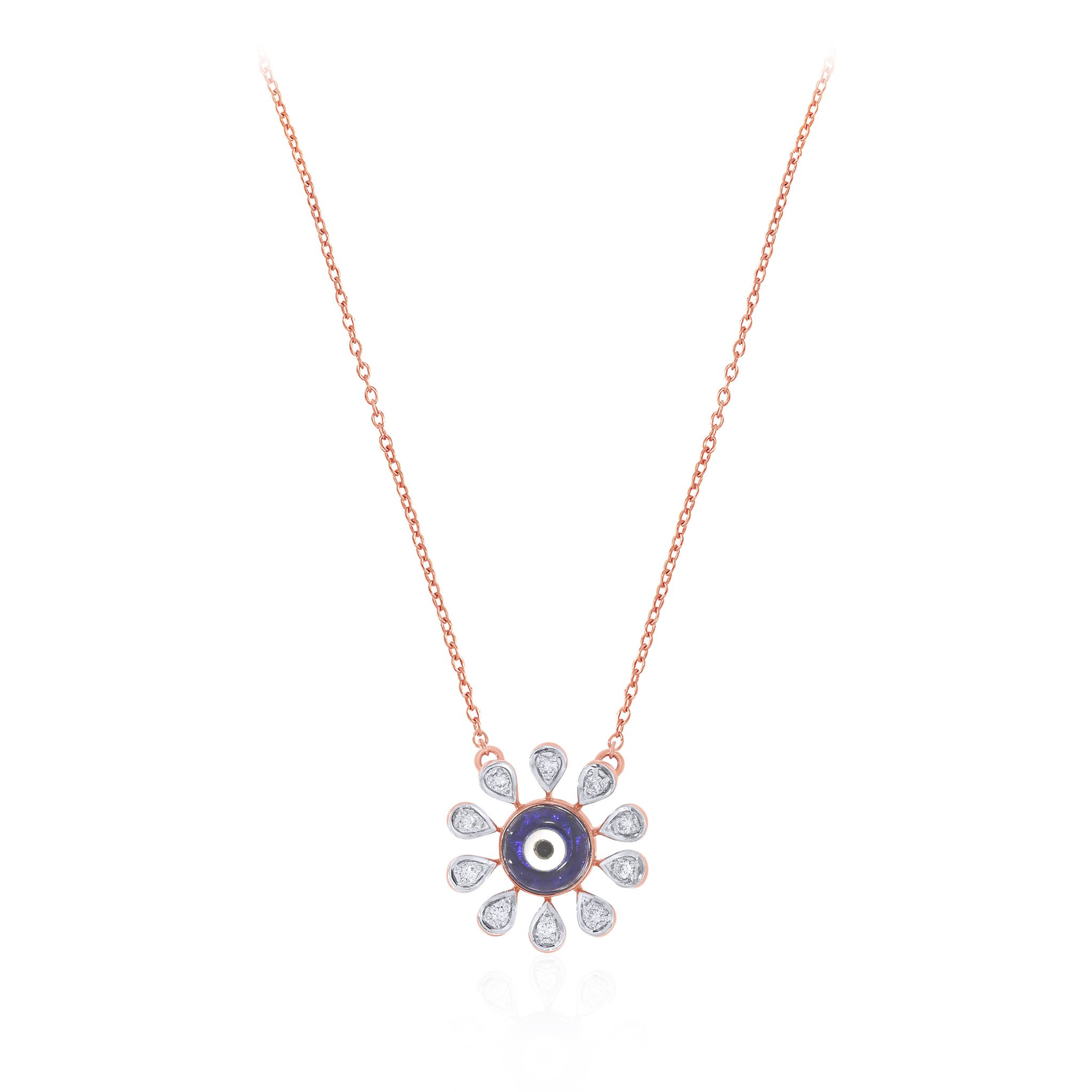 Senco Gold Floral Mascot Diamond Chain Pendant (3.8 gram / 0.1 Ct / HI-SI / 18K Rose Gold)
