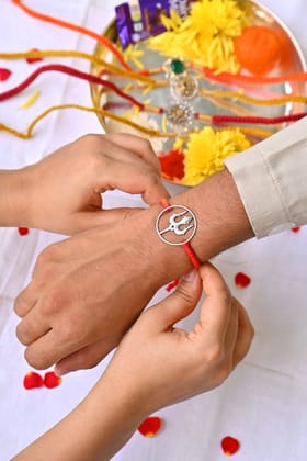 Round Trishul Silver Rakhi CHR063