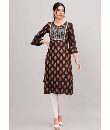 MAUKA Rayon Printed Straight Women's Kurti - Brown ( Pack of 1 )