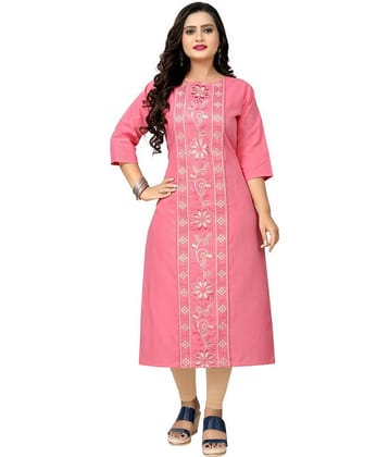 Hetsa - Pink Cotton Blend Women's Straight Kurti ( Pack of 1 )