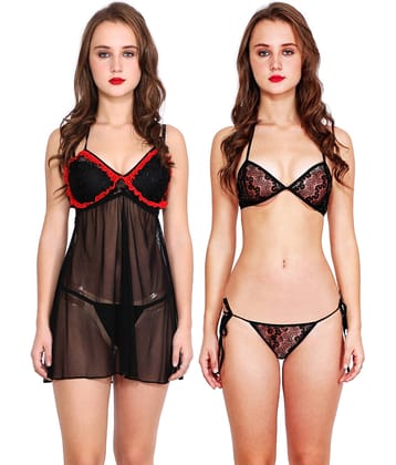 Finian Net Baby Doll Dresses With Panty - Multi Color