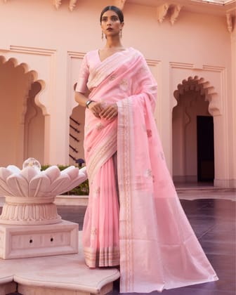 Gunja Kavuni Silk Linen Light Pink Saree