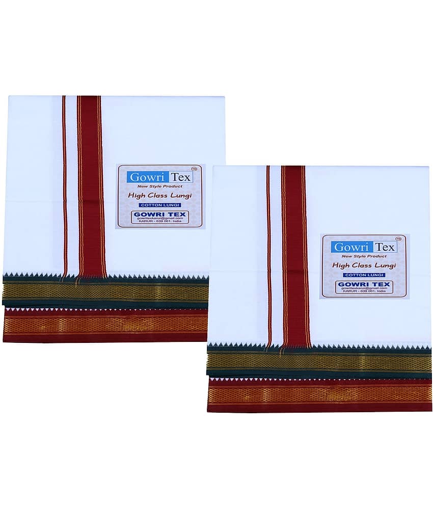 GOWRI TEX Cotton Men's Lungi White ( Pack of 2 )