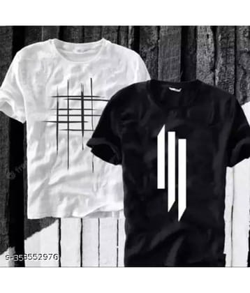 TREND SKY Polyester Regular Fit Printed Half Sleeves Men's Round T-Shirt - Multicolor ( Pack of 2 )