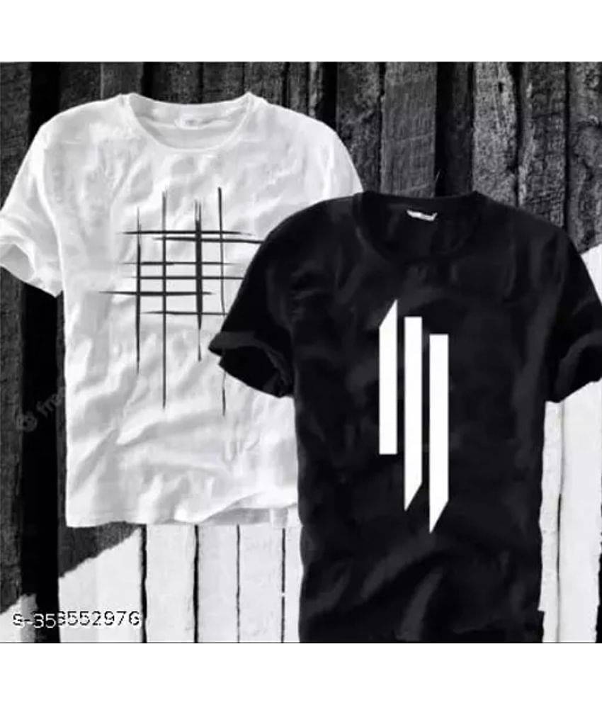 TREND SKY Polyester Regular Fit Printed Half Sleeves Men's Round T-Shirt - Multicolor ( Pack of 2 )