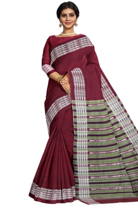 Maroon Habaspuri Cotton Saree with Fish Border