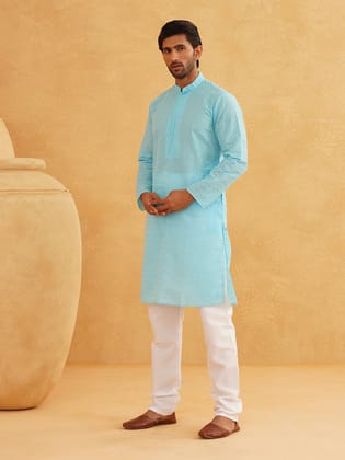 Sojanya Ethnic Motifs Embroidered Thread Work Pure Cotton Sky Blue Straight Kurta With Churidar-38