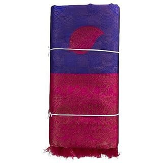 Womens English Color Saree Soft Silk Blend with Square Weave  Leaf Motif Butta Lightweight Pastel Silk Saree with Tassels and paisley design Contrast Border Silk Sare (Violet with Rani Pink)