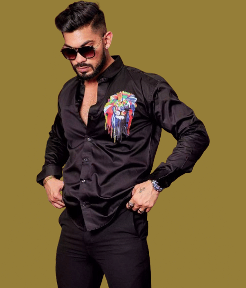 IQIVLI Cotton Blend Regular Fit Self Design Full Sleeves Men's Casual Shirt - Black ( Pack of 1 )