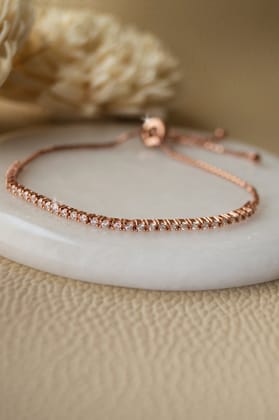 Dainty Tennis Rose Gold Plated Sterling Silver Pull Chain Bracelet-Rose / 6 inches adjustable upto 8 inches