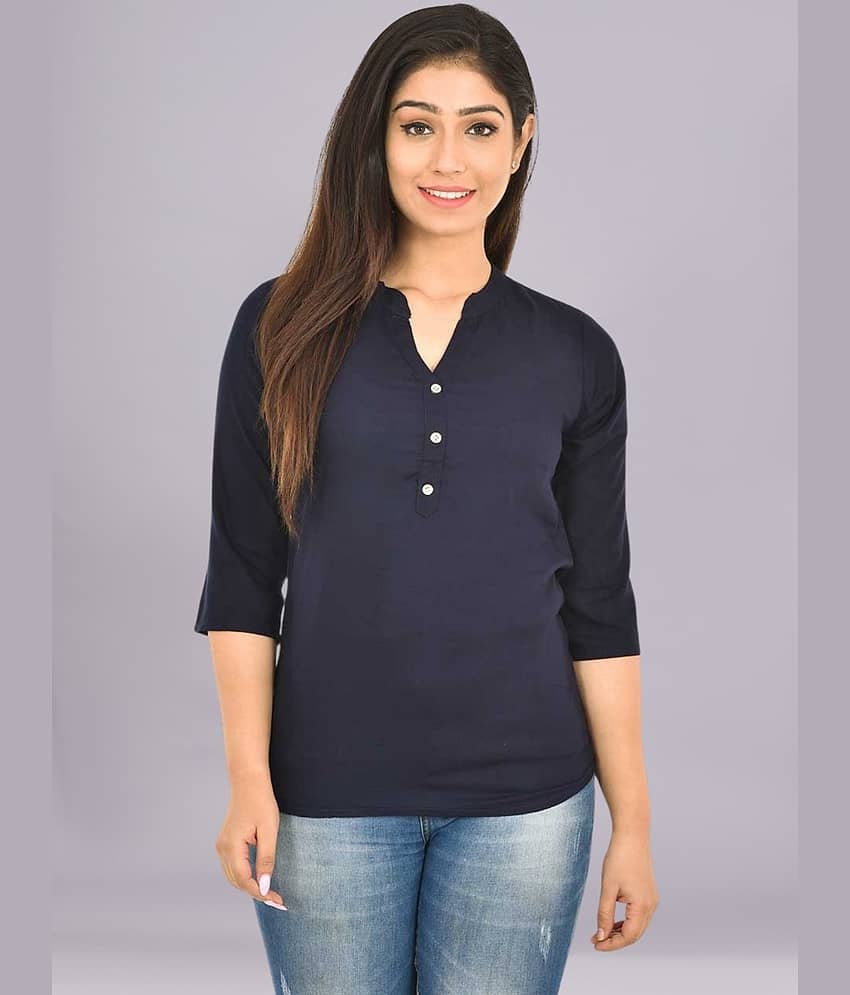 FABISHO Women Solid Rayon Shirt ( Blue )