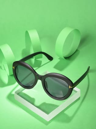 Black Lens Black Oval Sunglasses-Sunglasses