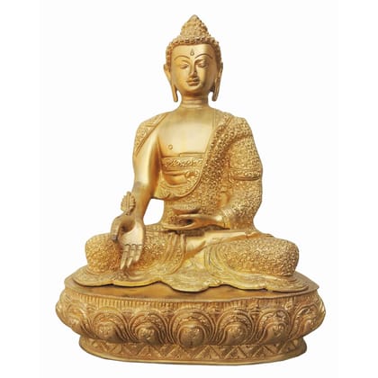 Brass Buddha Idol - Super Fine Handcrafted Finish, Height : 15.5 Inch (BSMAS324)